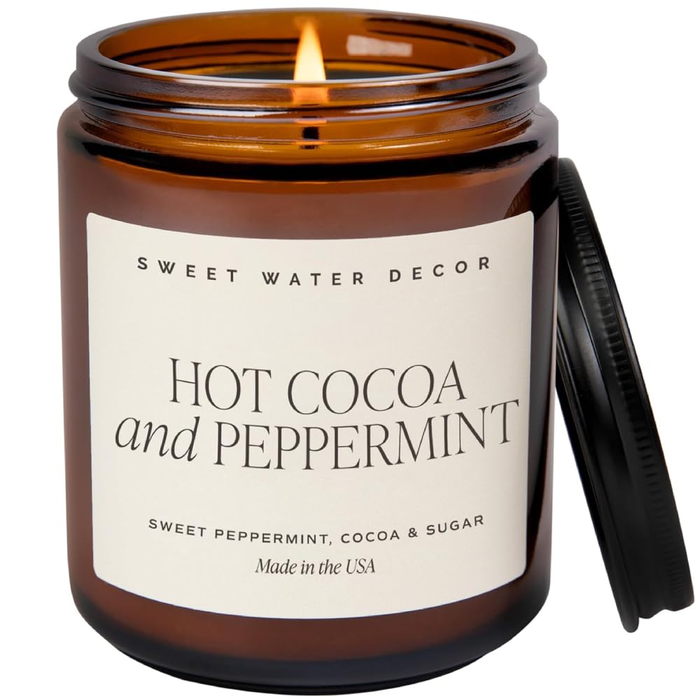 Sweet Water Decor Warm and Cozy Soy Candle - Orange Peel, Cinnamon, Ginger and Clove Scented Candles for Home - 9oz Amber Jar + Black Lid, 40+ Hour Burn Time, Made in The USA