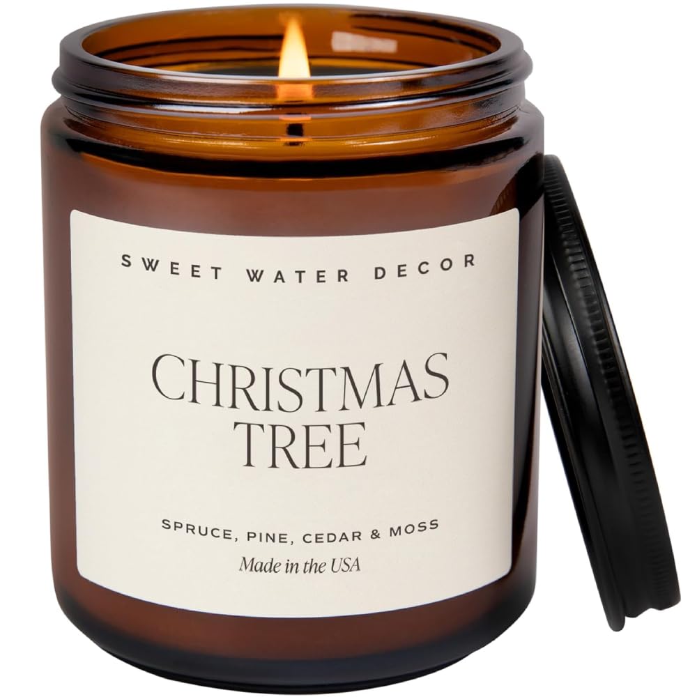 Sweet Water Decor Warm and Cozy Soy Candle - Orange Peel, Cinnamon, Ginger and Clove Scented Candles for Home - 9oz Amber Jar + Black Lid, 40+ Hour Burn Time, Made in The USA