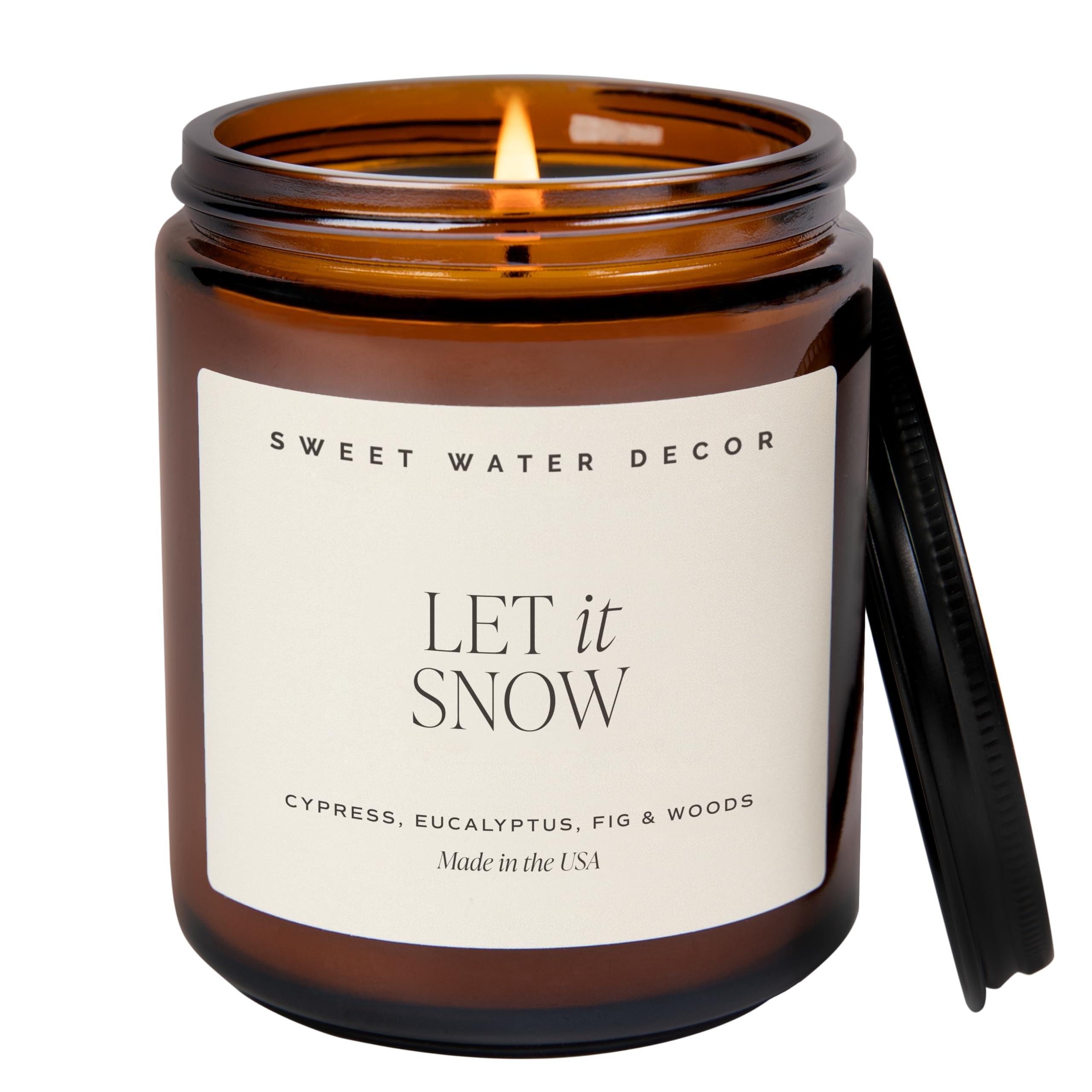 Sweet Water Decor Warm and Cozy Soy Candle - Orange Peel, Cinnamon, Ginger and Clove Scented Candles for Home - 9oz Amber Jar + Black Lid, 40+ Hour Burn Time, Made in The USA