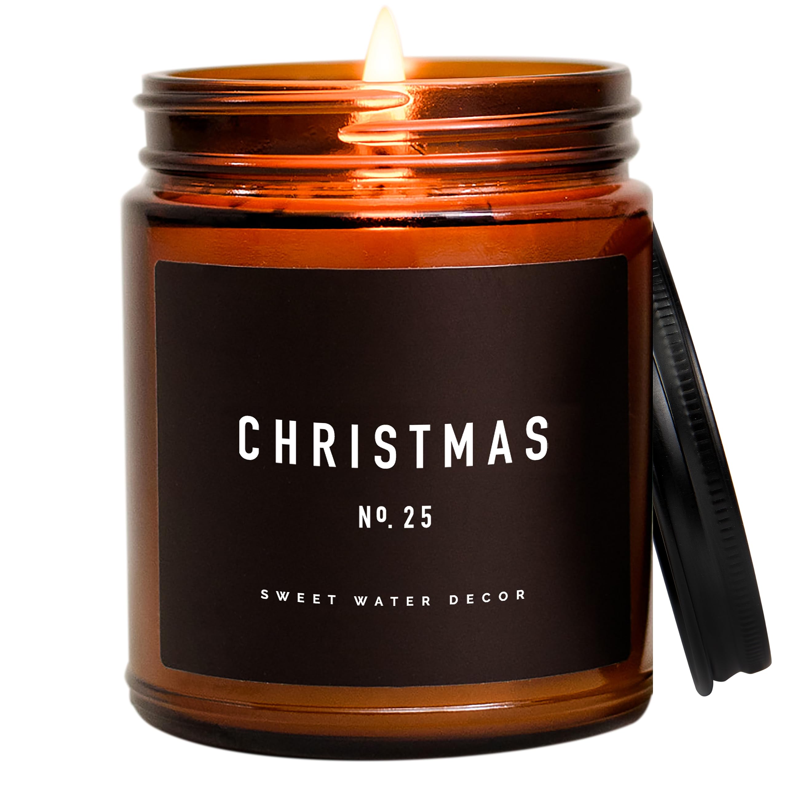 Sweet Water Decor Warm and Cozy Soy Candle - Orange Peel, Cinnamon, Ginger and Clove Scented Candles for Home - 9oz Amber Jar + Black Lid, 40+ Hour Burn Time, Made in The USA